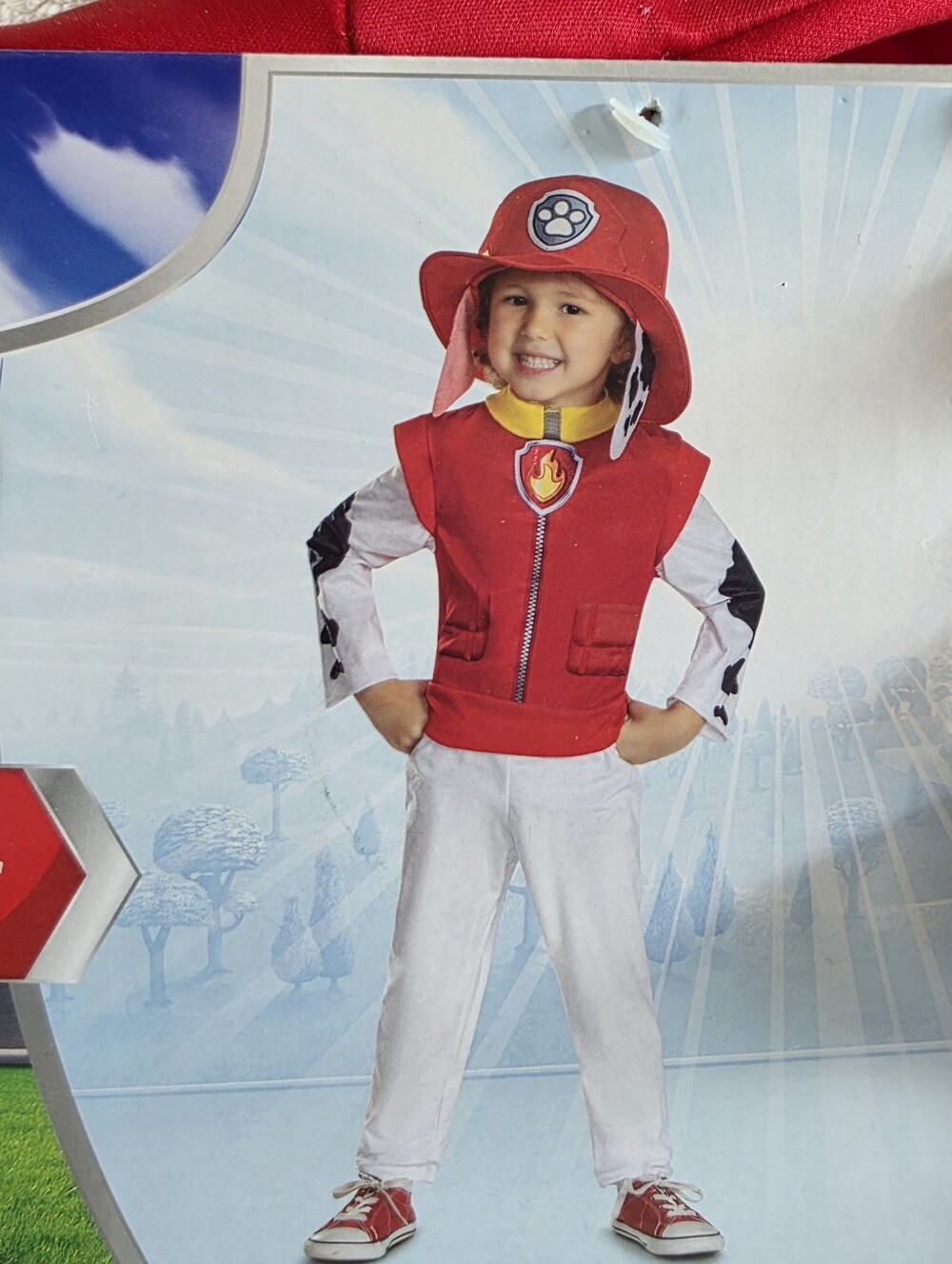 New boy's size 6/7 Paw Patrol Marshall Halloween Costume, jumpsuit & headpiece